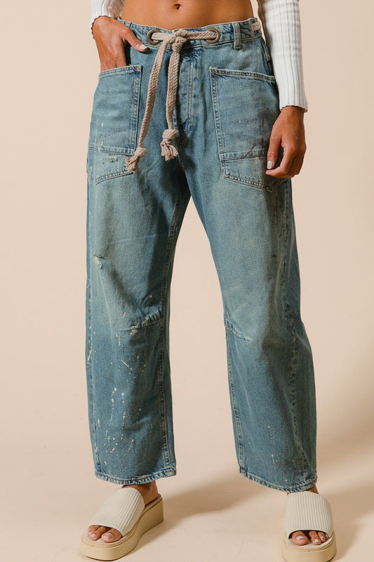 Paint Splatter Rope-Tie Jeans