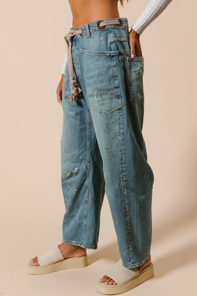 Paint Splatter Rope-Tie Jeans